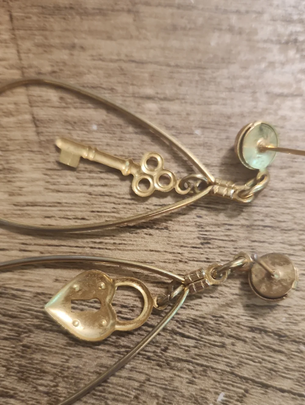 Gold Tone Vintage Key & Heart Drop Earrings And Gold Tone Dangles
